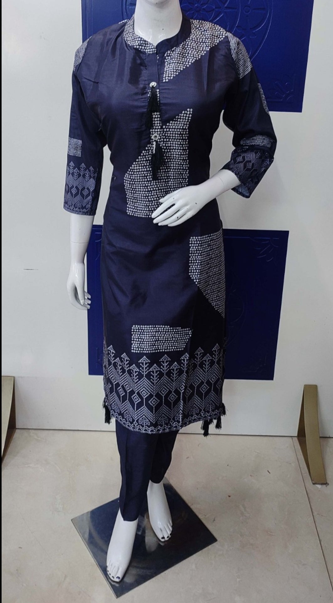 Dark blue russian silk two piece set (P1936)