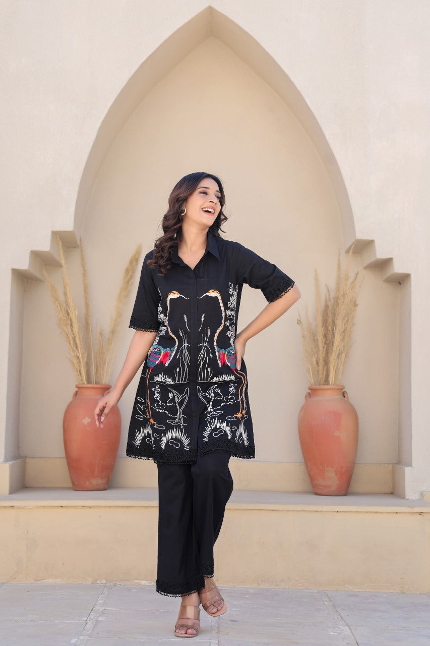 Black fully embroidered smart two piece cordset (P2090)