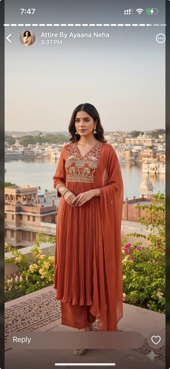 Pure pure chinnon with full hand work three piece set (A1235)