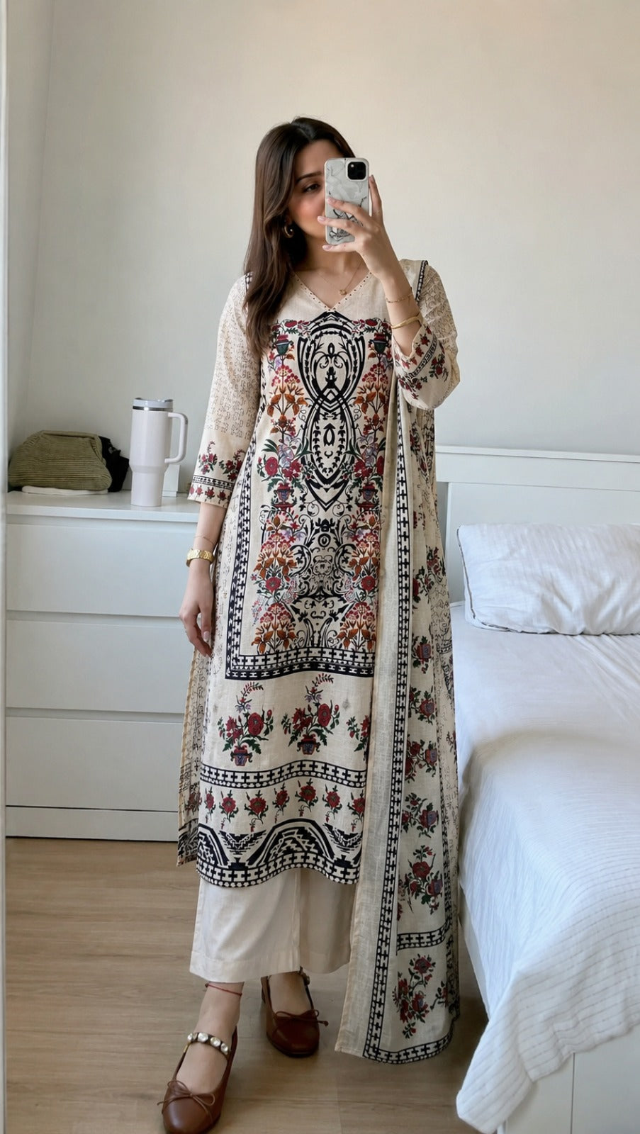 Original block print smart with kota dupatta smart three piece set (B775)