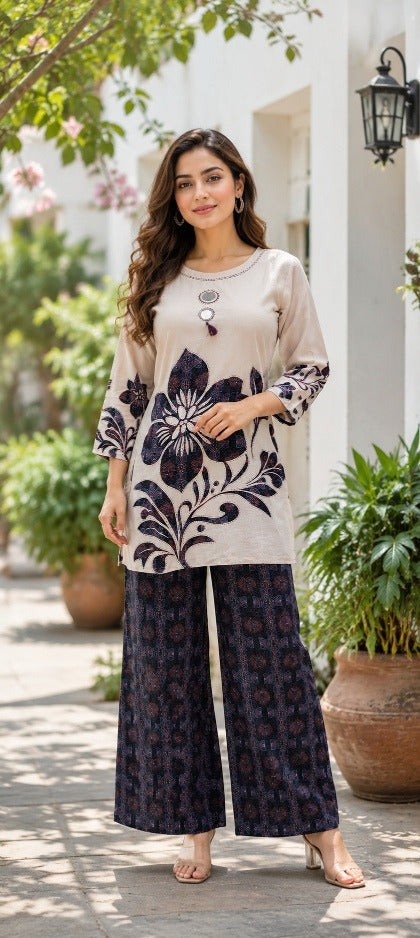 Pure cotton ajrakh print smart two piece cordset (B927)