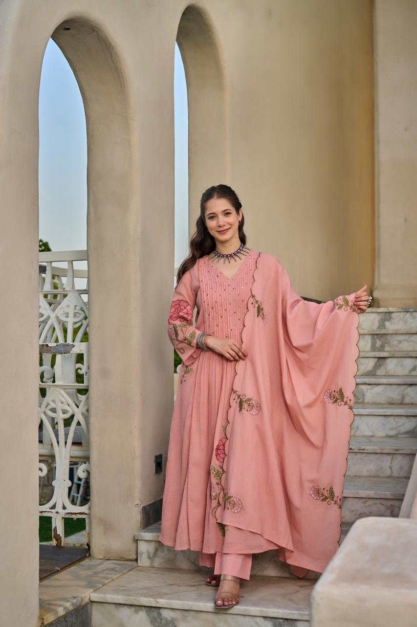 Cotton with lining fully embroidered very beautiful three piece set (S189)