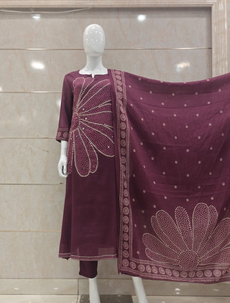 Mul cotton with lining A line pattern three piece set (C439)