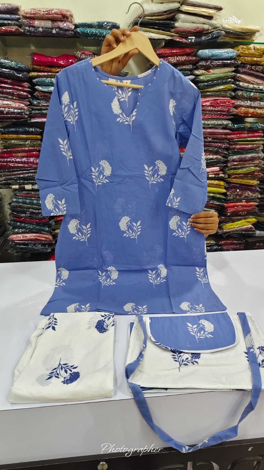 Pure cotton block print smart two piece cordset with sling bag (B869)