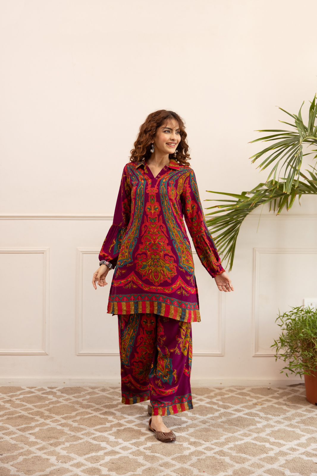 Cotton modal digital print with pockets of a two piece cordset (A444)
