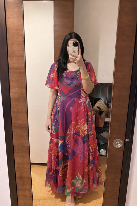 Chiffon one piece dress with mul lining (A1838)