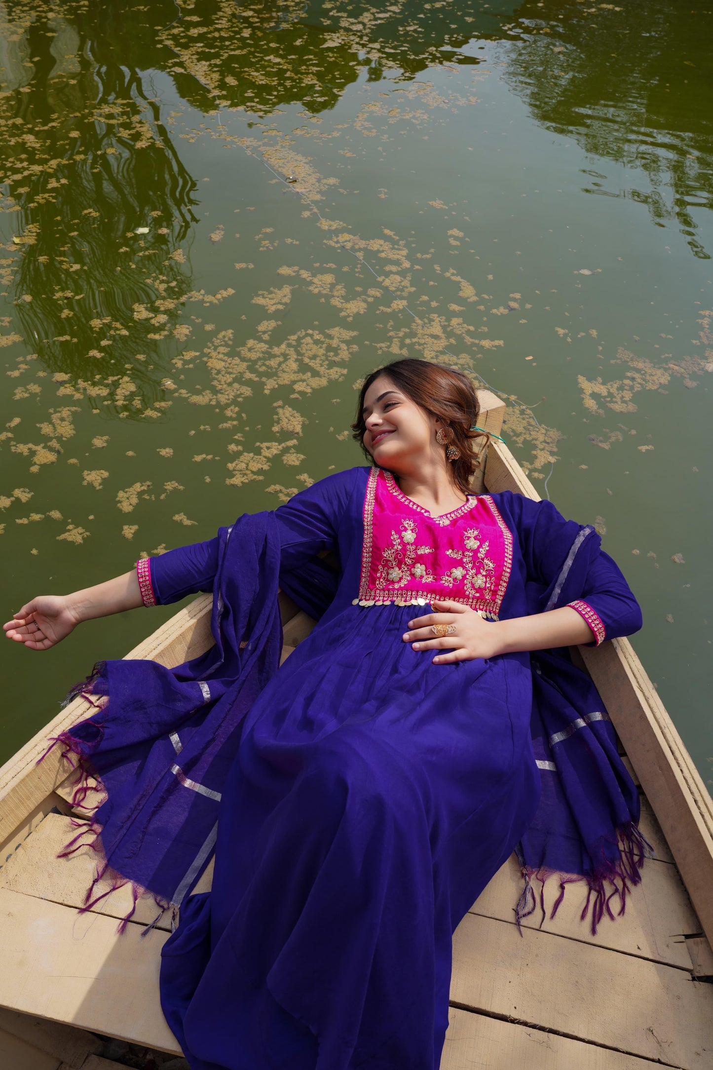 Purple mul chanderi three piece set (P2041)