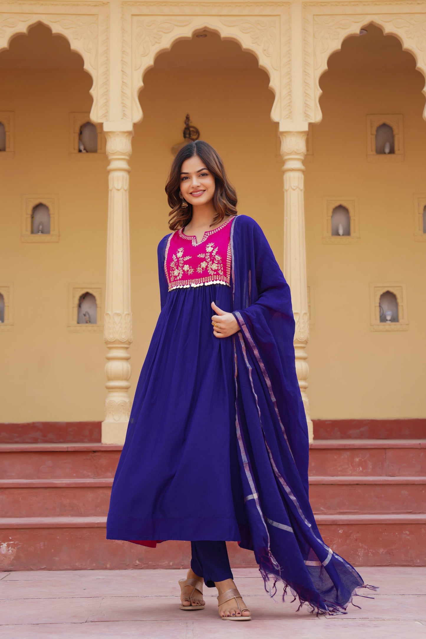Purple mul chanderi three piece set (P2041)