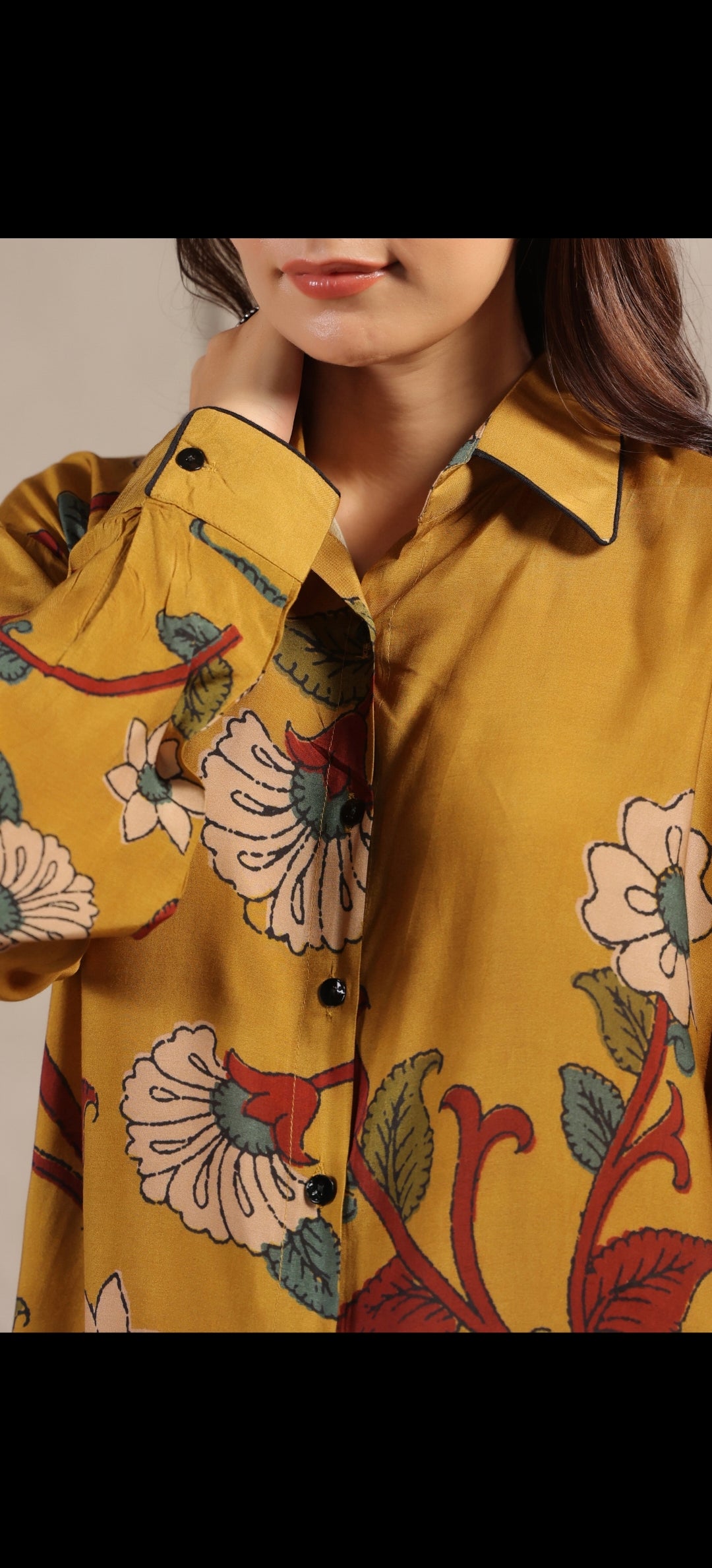 Mustred kalamkari shirt low high pattern (A960)