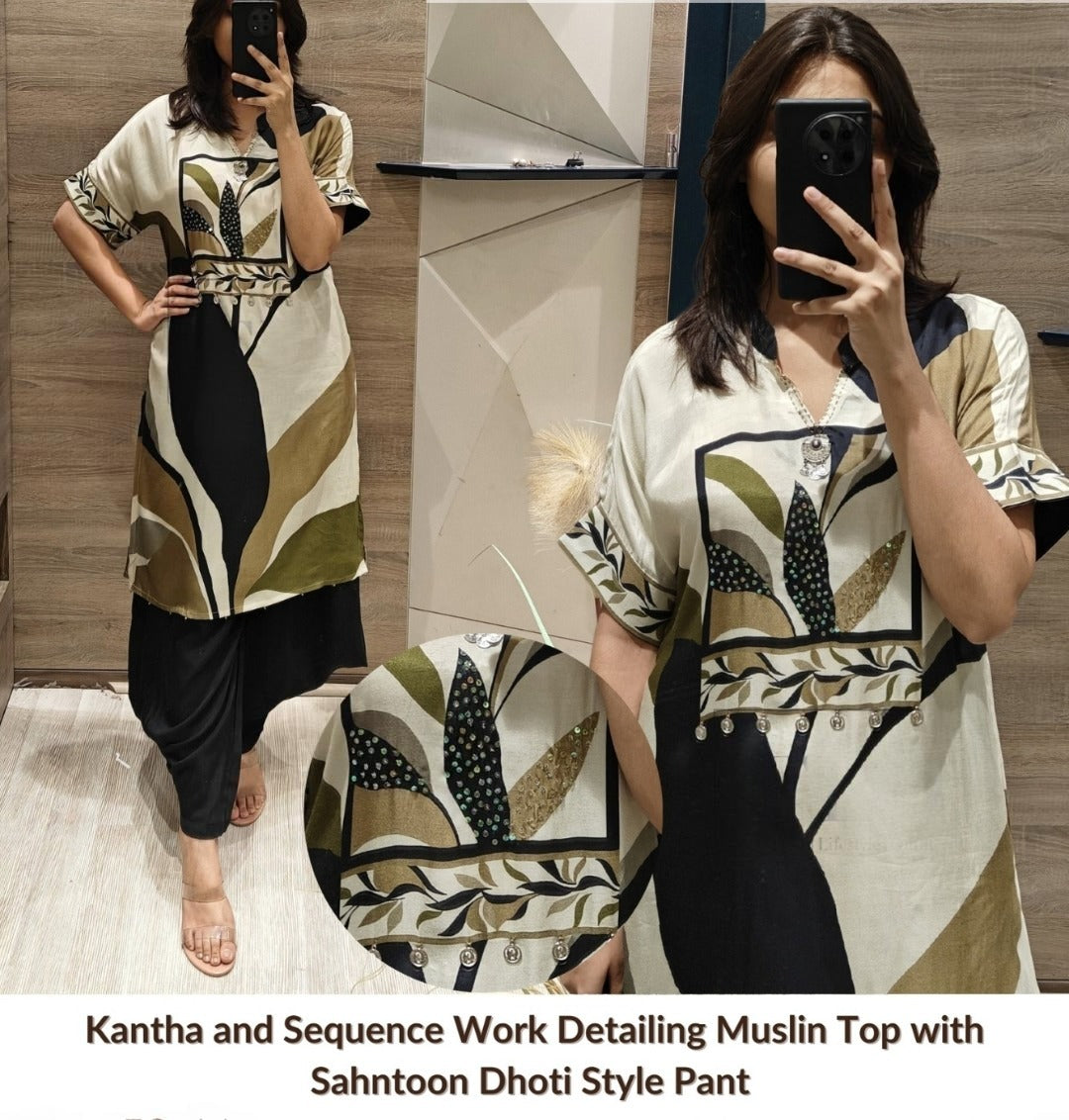 Black pure mul silk with dhoti pant two piece cordset (A838)