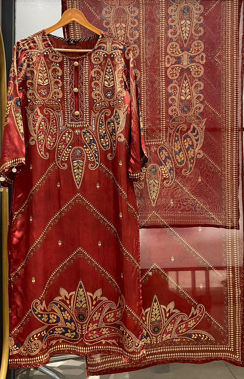 Pure crape with lining three piece set (C747)