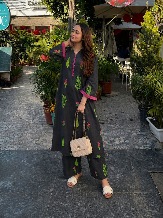 Pure cotton mugal print smart two piece kurta pant (B689)