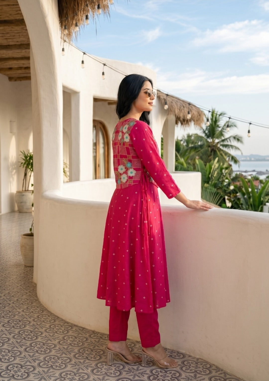 Pure mul chanderi with embroidered jacket A line designer two piece cordset (B820)