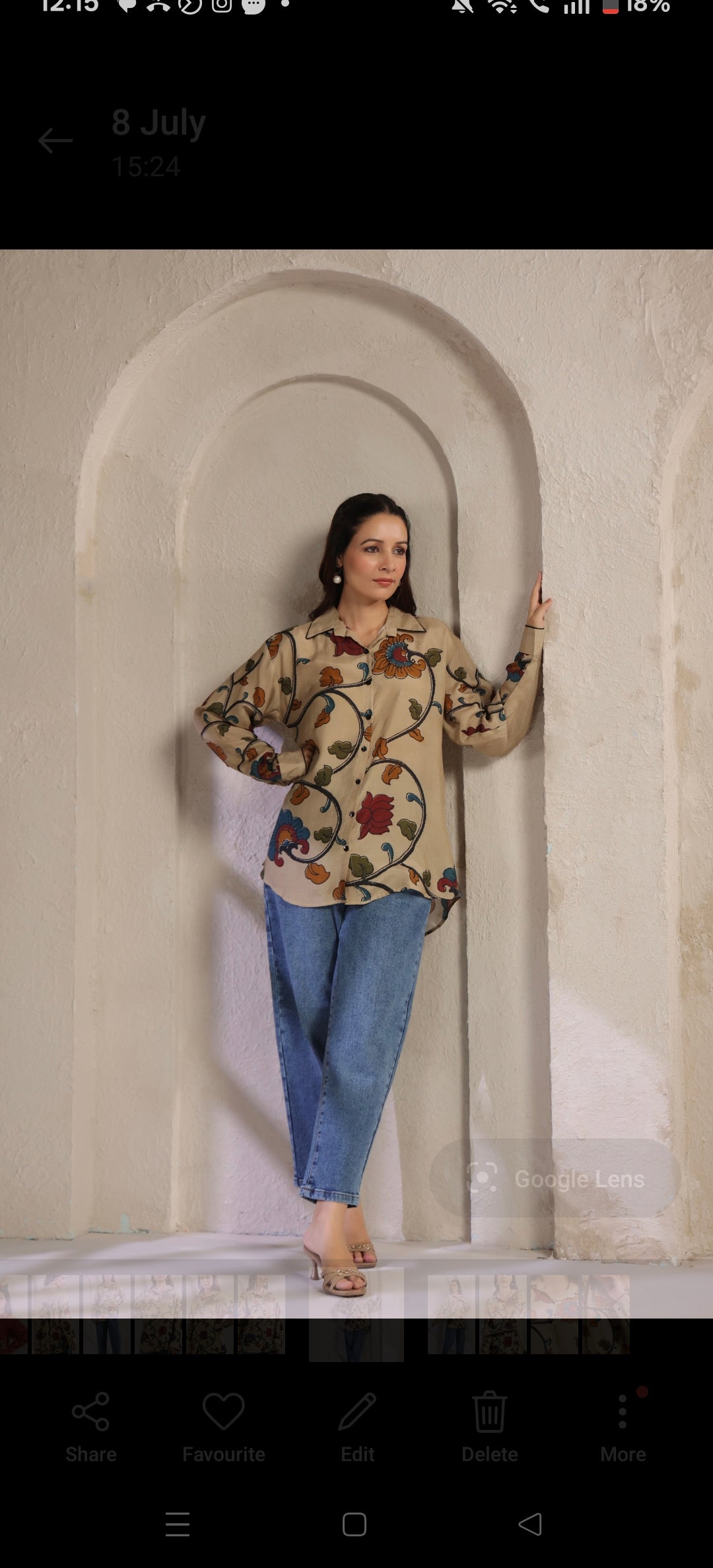 Ivory kalamkari shirt low high pattern (A961)