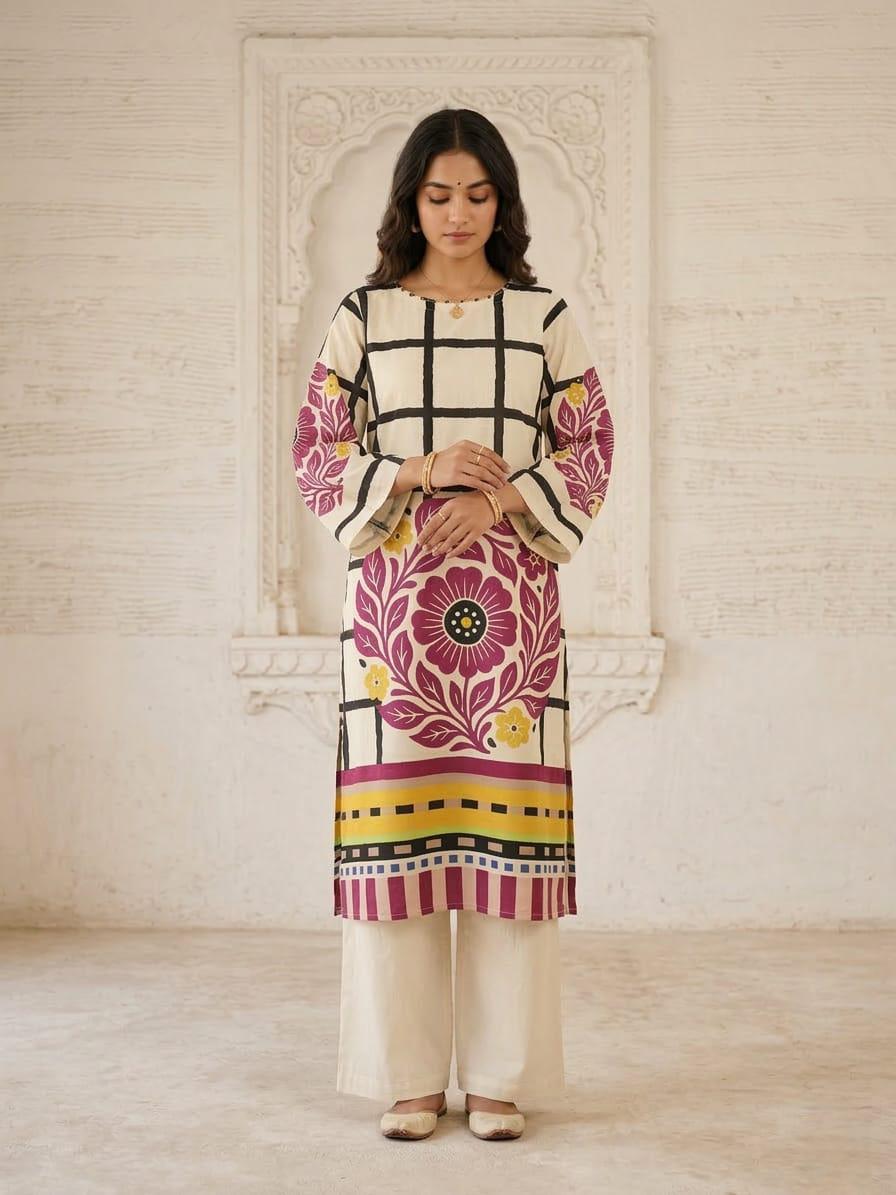 Pure cotton placement print smart two piece set (B384)