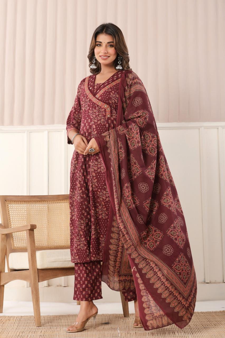 Dark wine pure cotton three piece set (P1669)