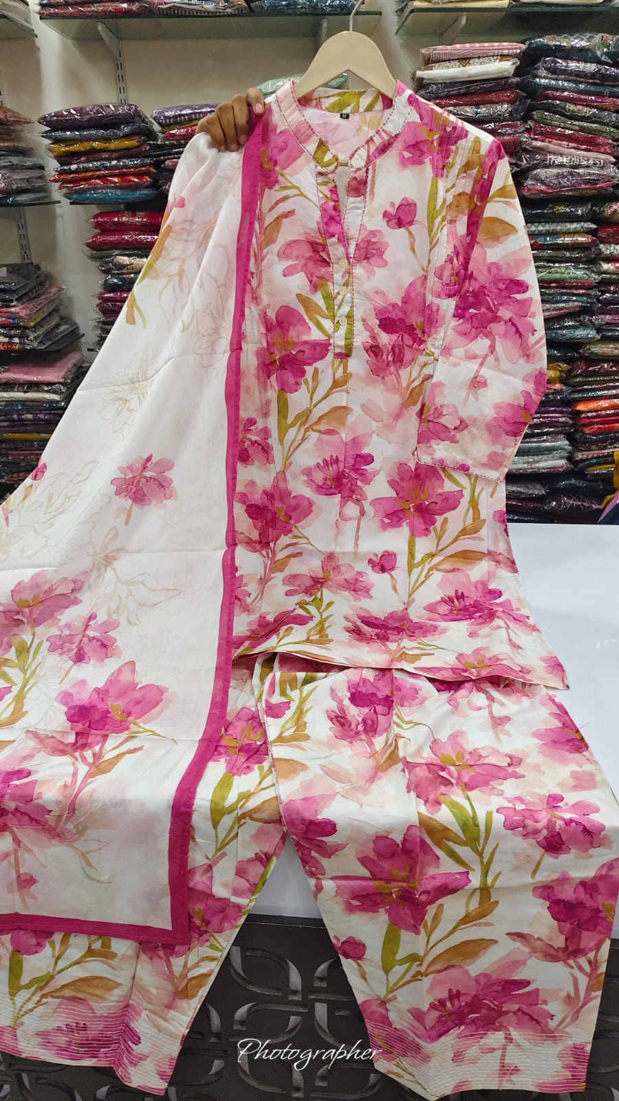 Floral print pure cotton with farshi salwar three piece set (C311)