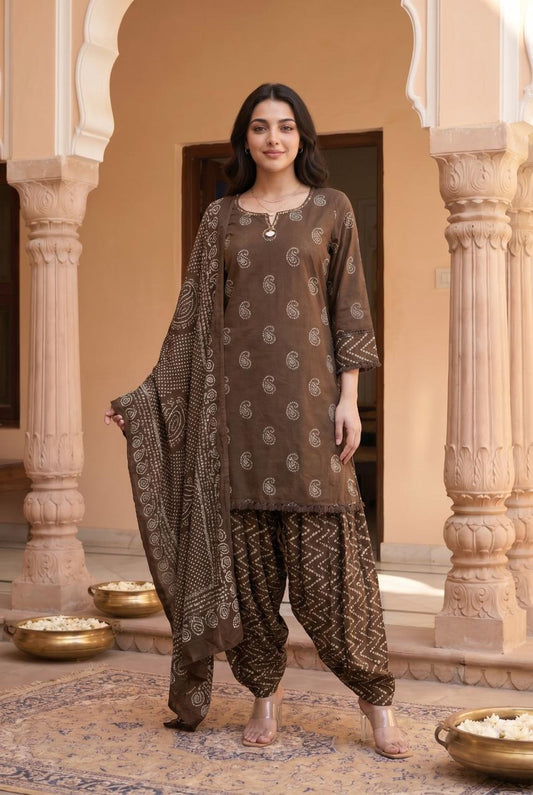 Pure cotton with farshi salwar three piece set (C203)