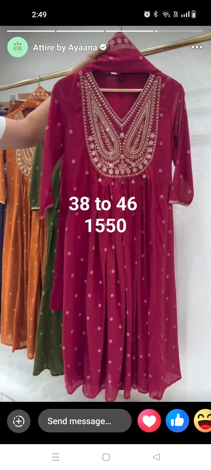 Rani pink pure cotton fully thread work three piece set (A781)