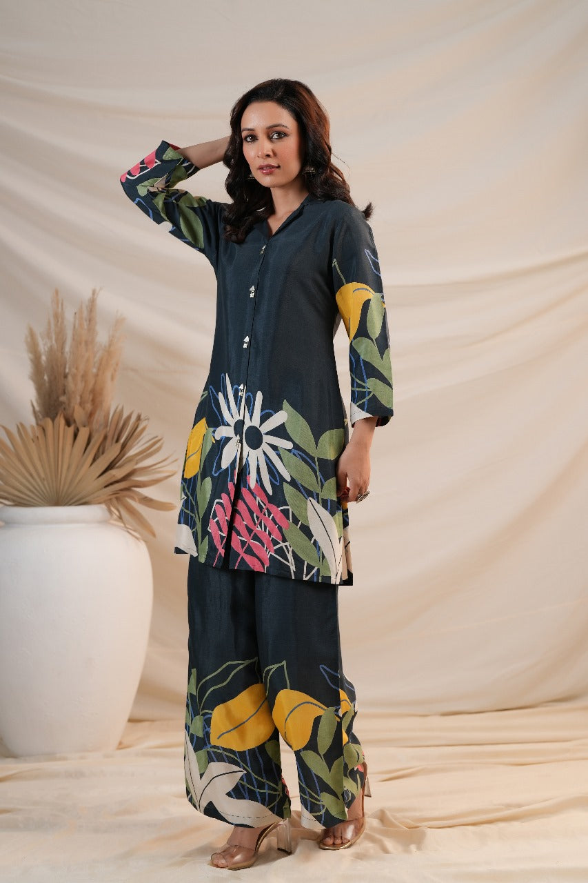 Blue russian silk two piece cordset (P1993)