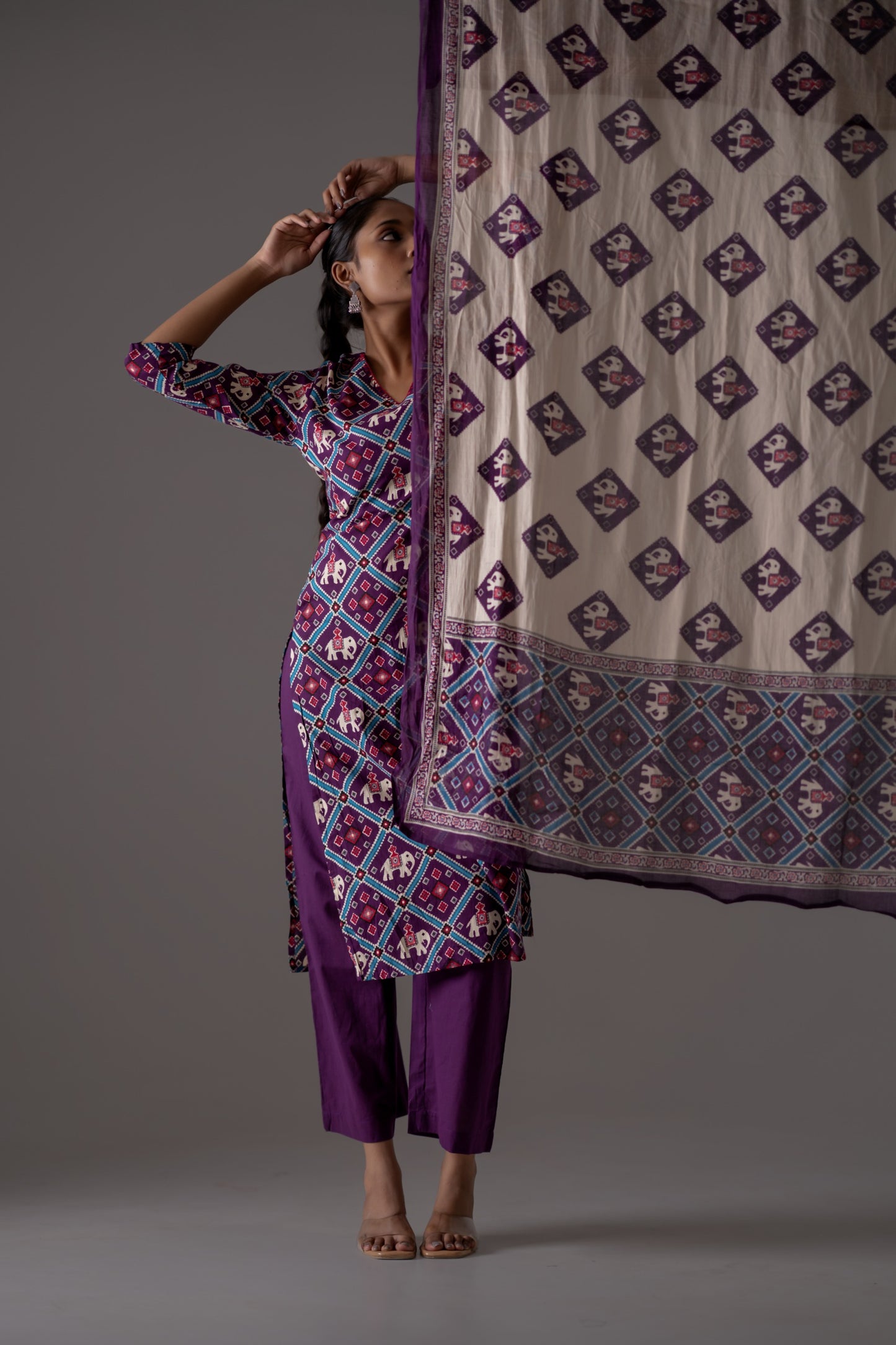 Purple patola pure cotton three piece set (A435)