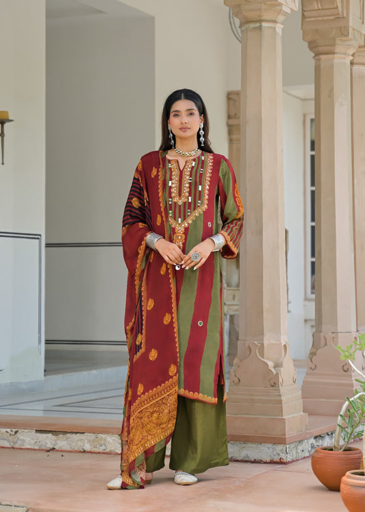 Pure crape with real mirror three piece set (S352)