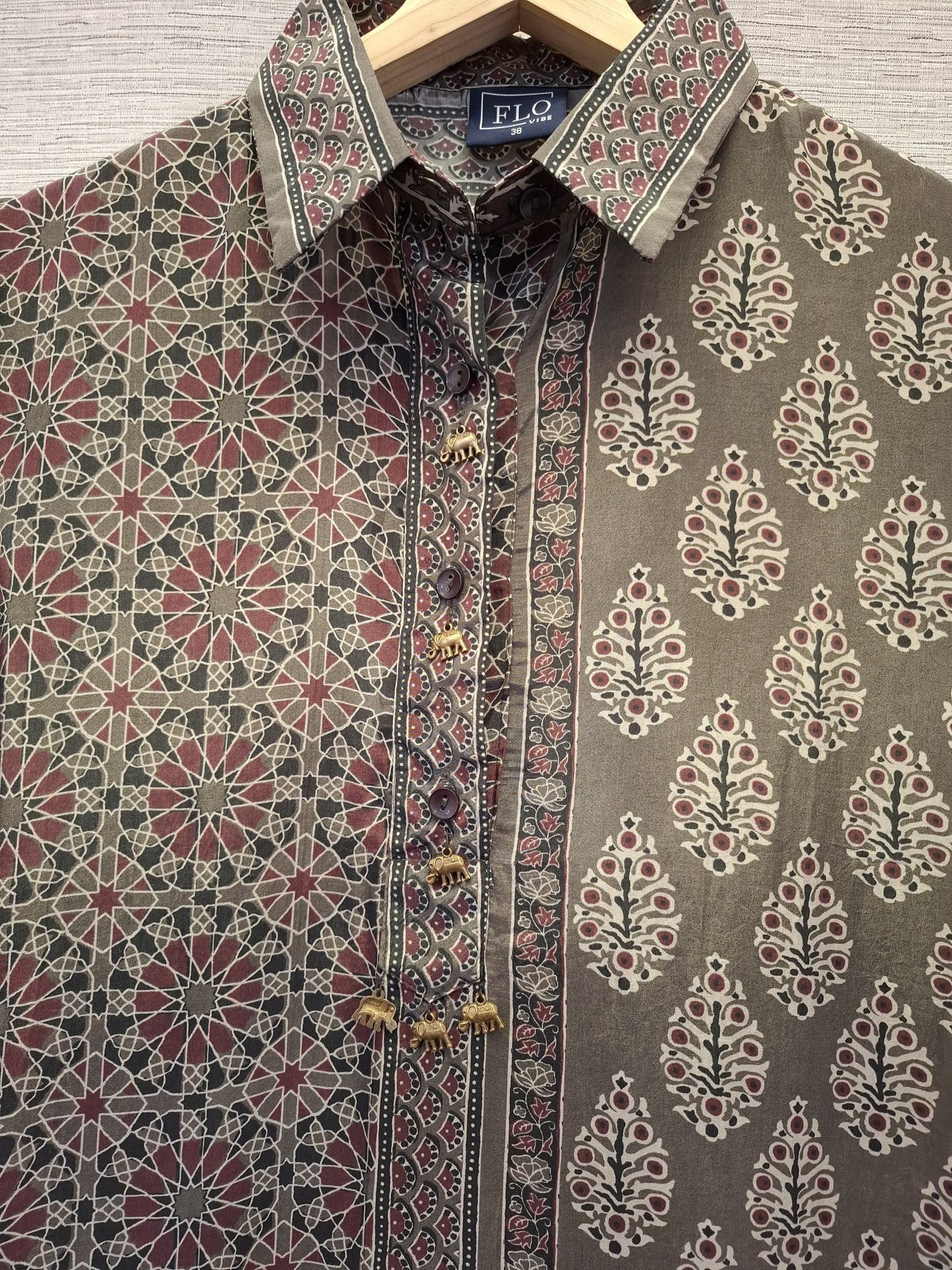 Pure crape Ajrakh print smart shirt (B992)