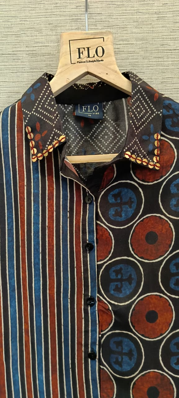 Designer crape ajrakh shirt (A1054)