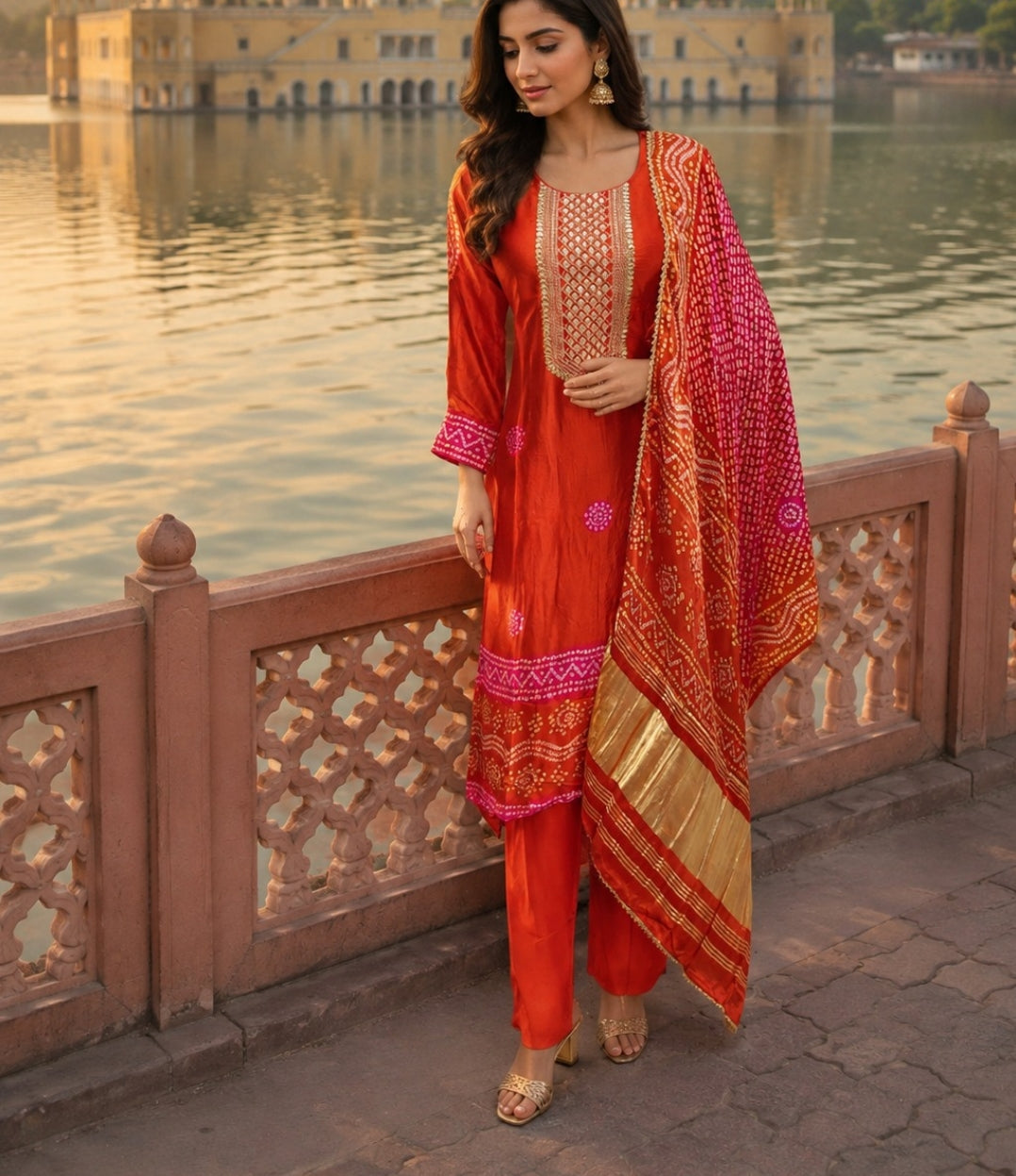 Pure gaji silk A line with lagadi border three piece set (S301)