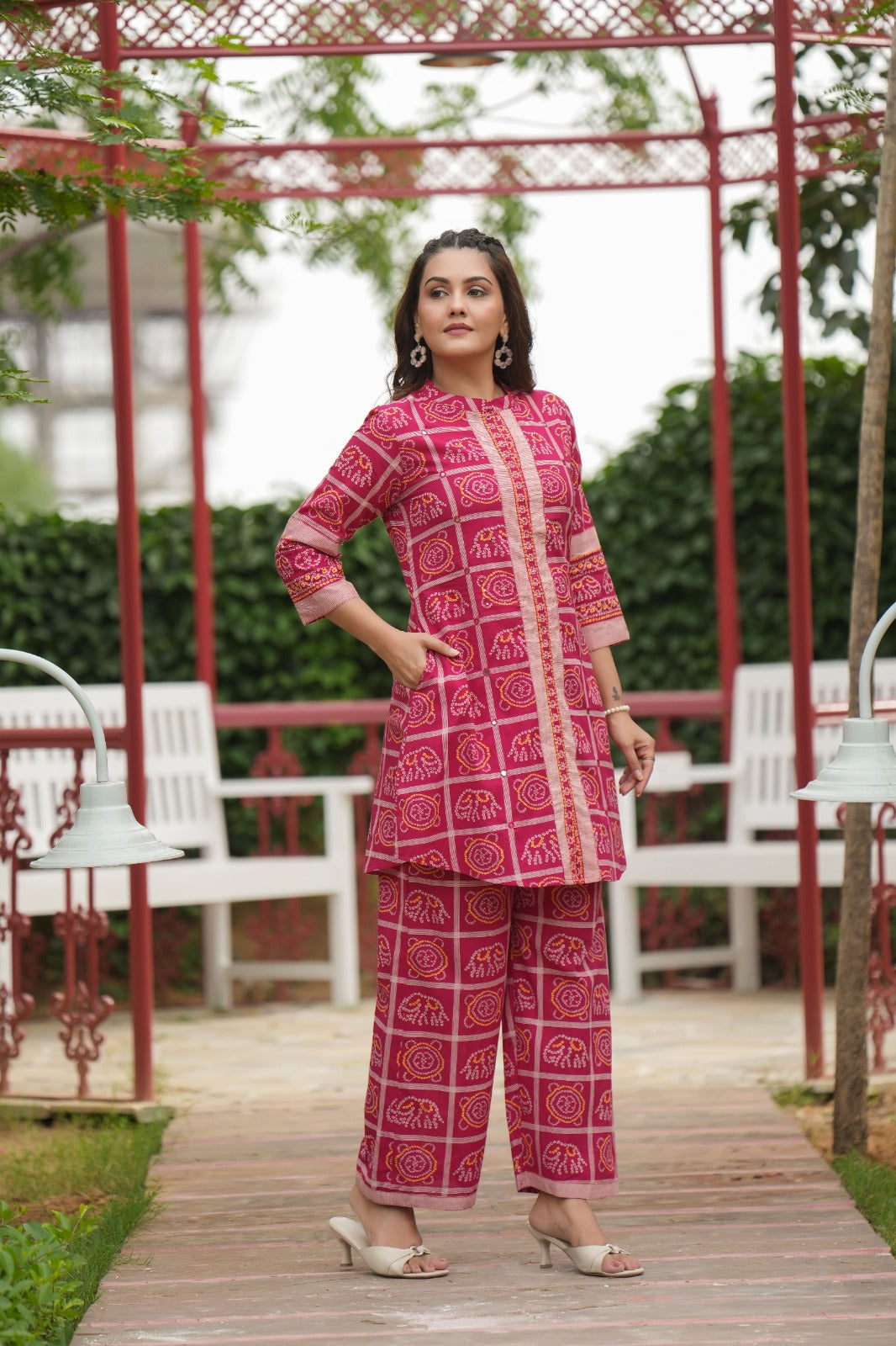Bright pink ghad chola pure cotton stylish two piece cordset (A997)