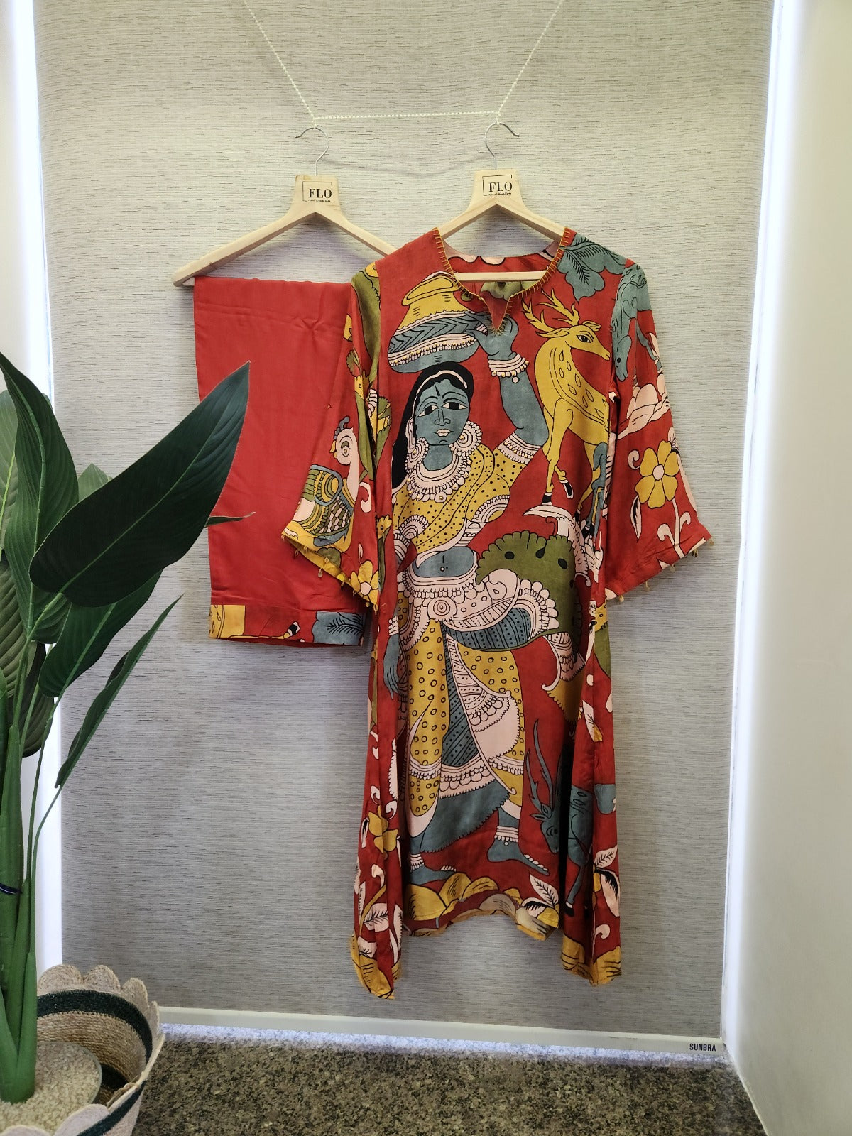 Pure Muslin silk kalamkari placement print stylish two piece cordset (A1492)