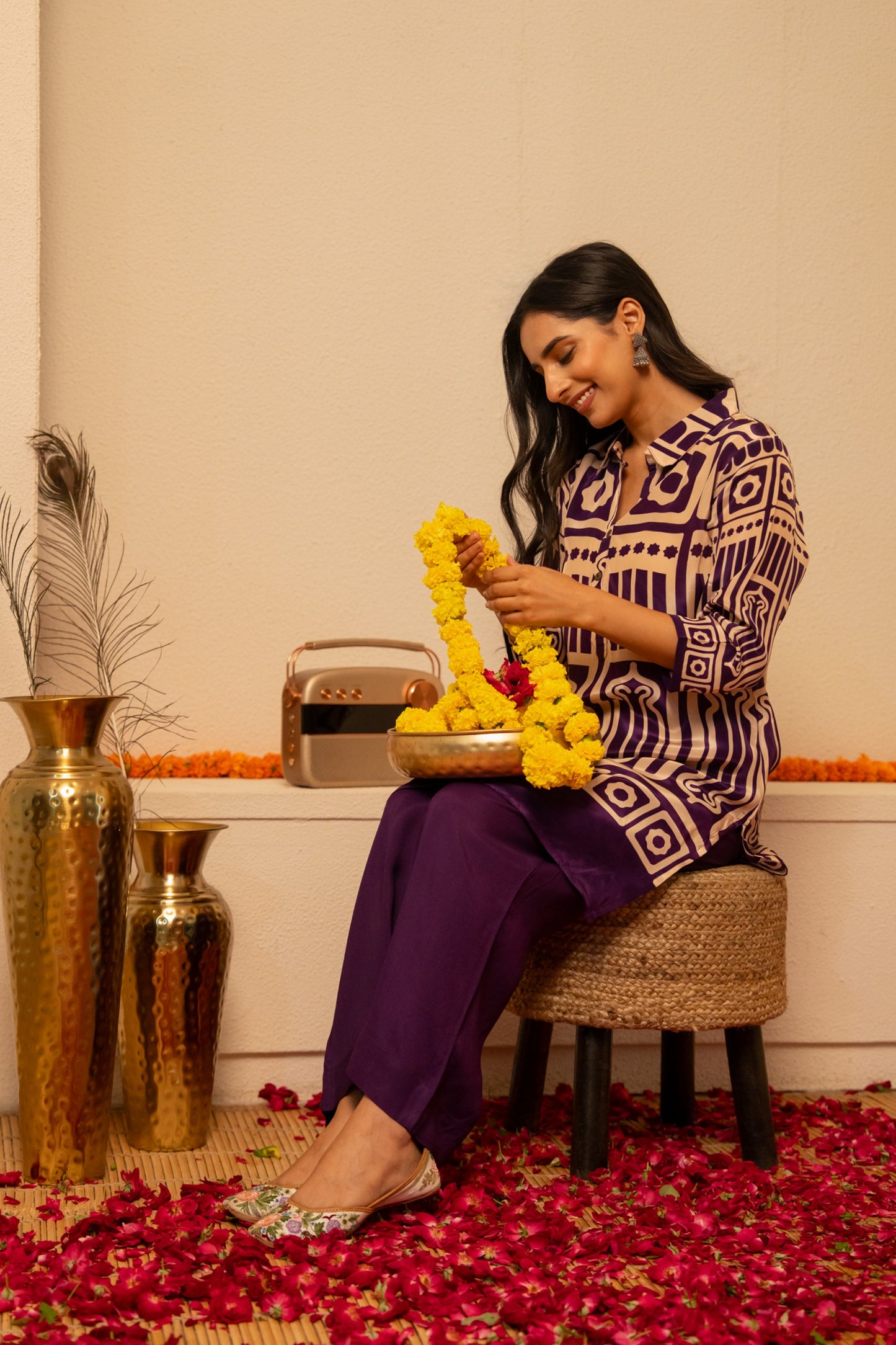 Pure crape purple colour two piece cordset (A1086)