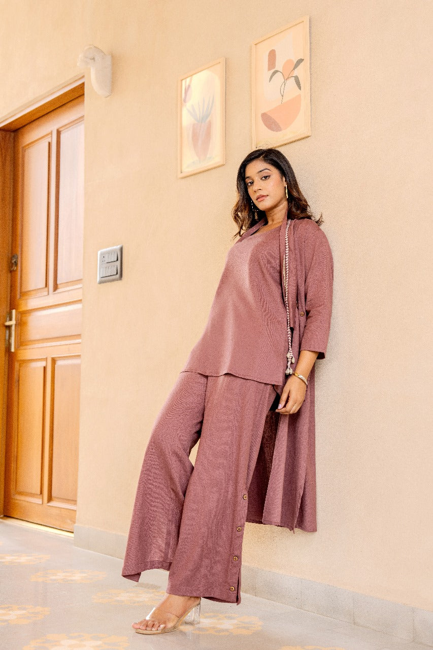 Onion pink cotton linen three piece set (A853)