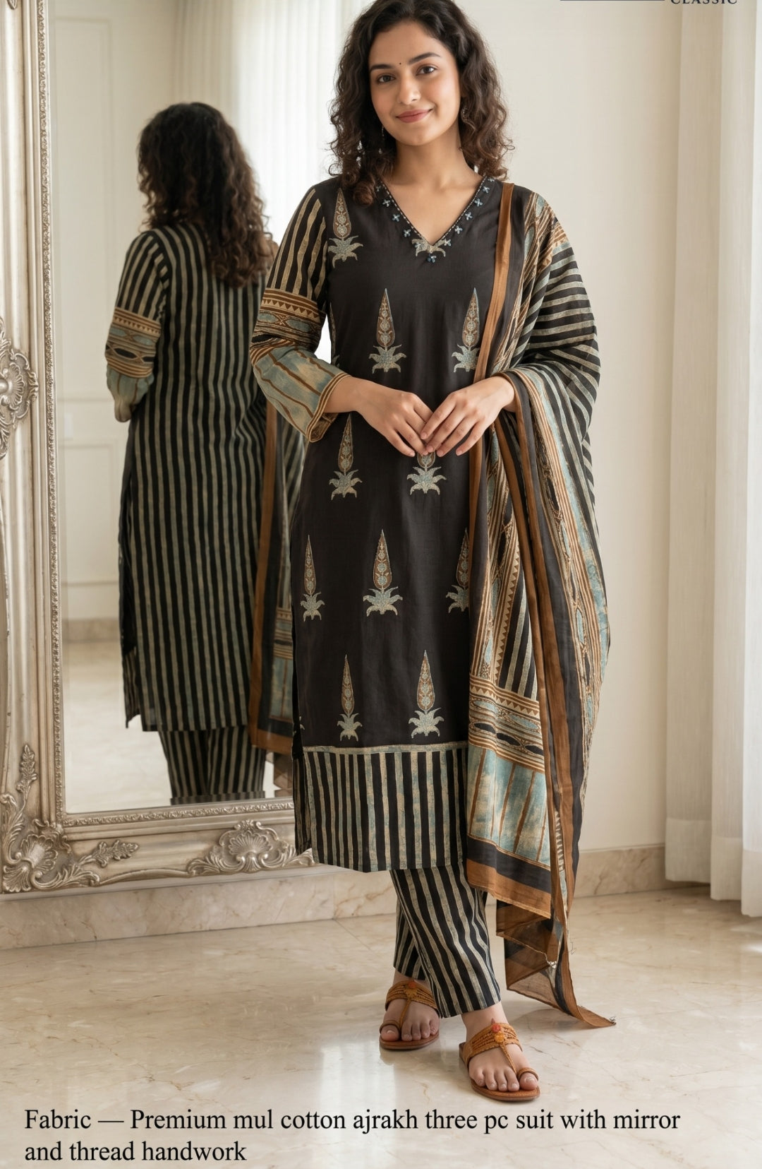 Pure cotton ajrakh print three piece set (B1012)