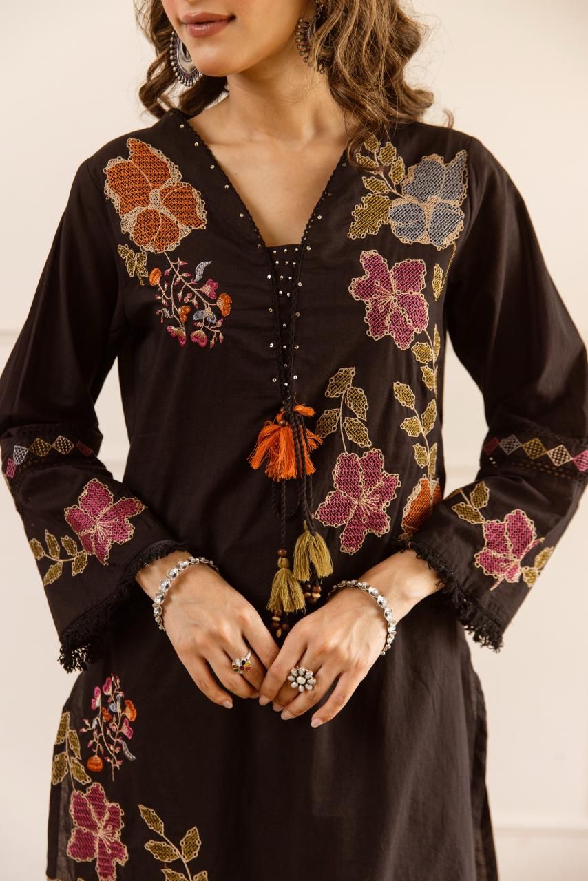 Pure cotton fully thread work smart two piece cordset (B947)