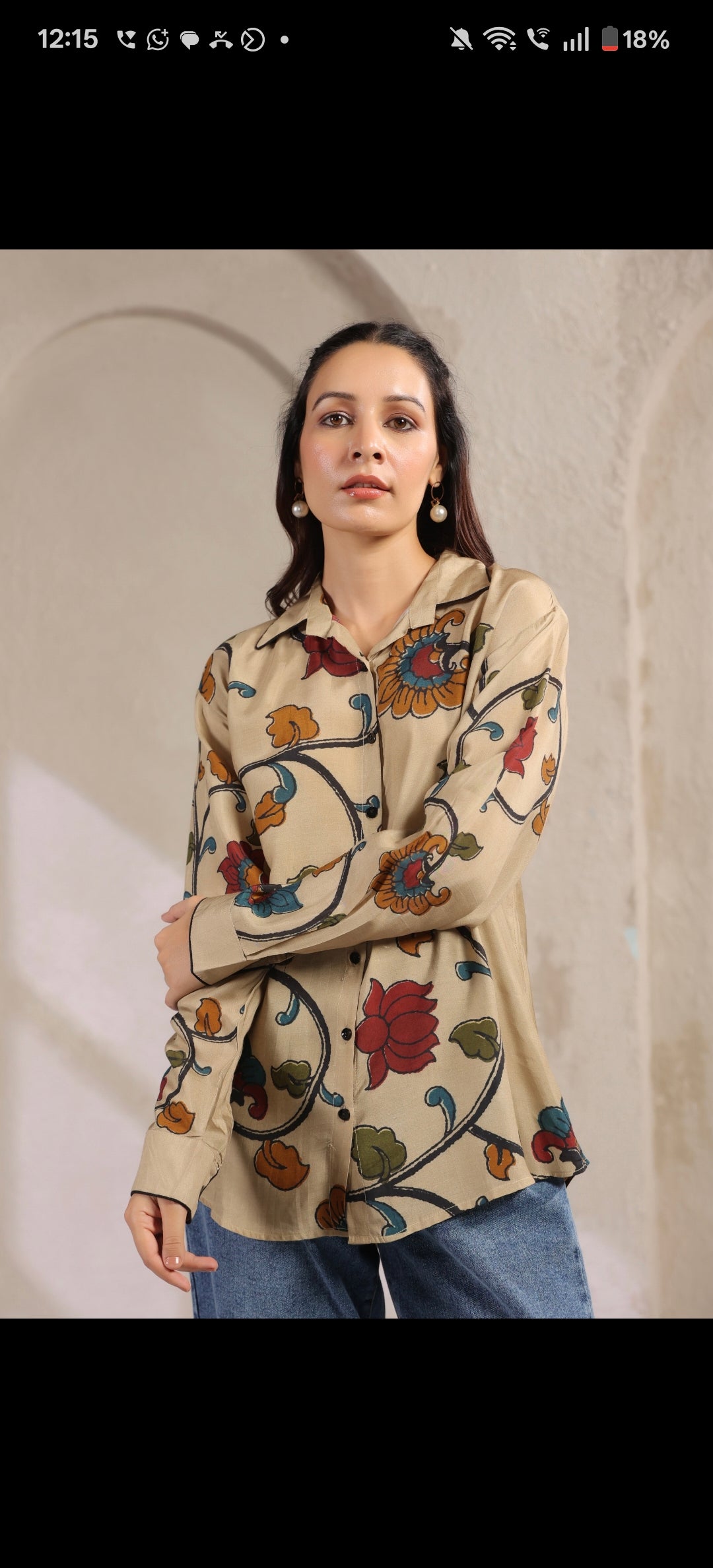 Ivory kalamkari shirt low high pattern (A961)