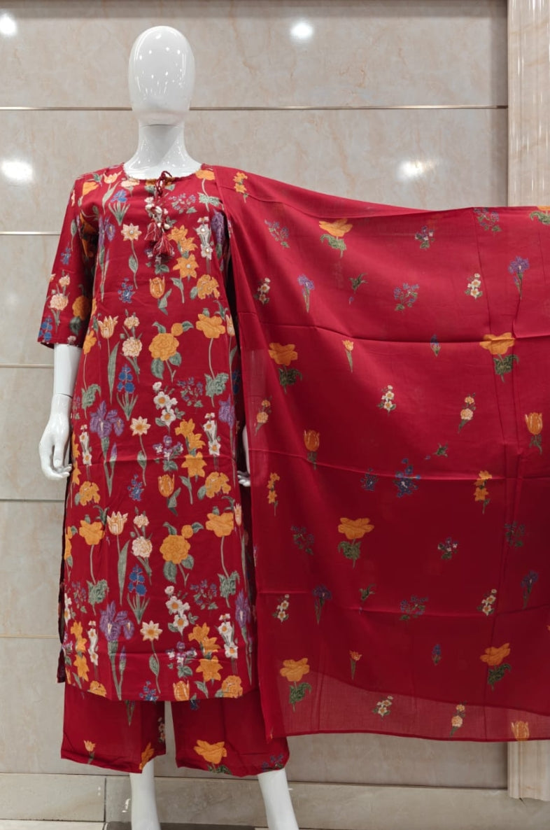 Red pure cotton three piece set (A712)