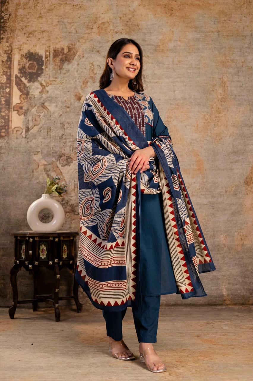 Blue pure cotton three piece set (P2075)