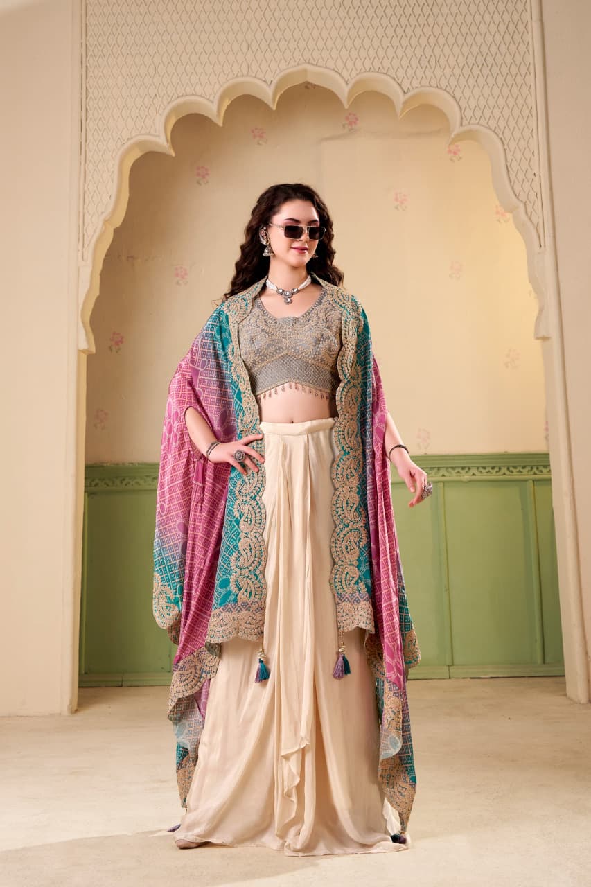 Pure crape Designer three piece dress (with margins of one one inch )A1051
