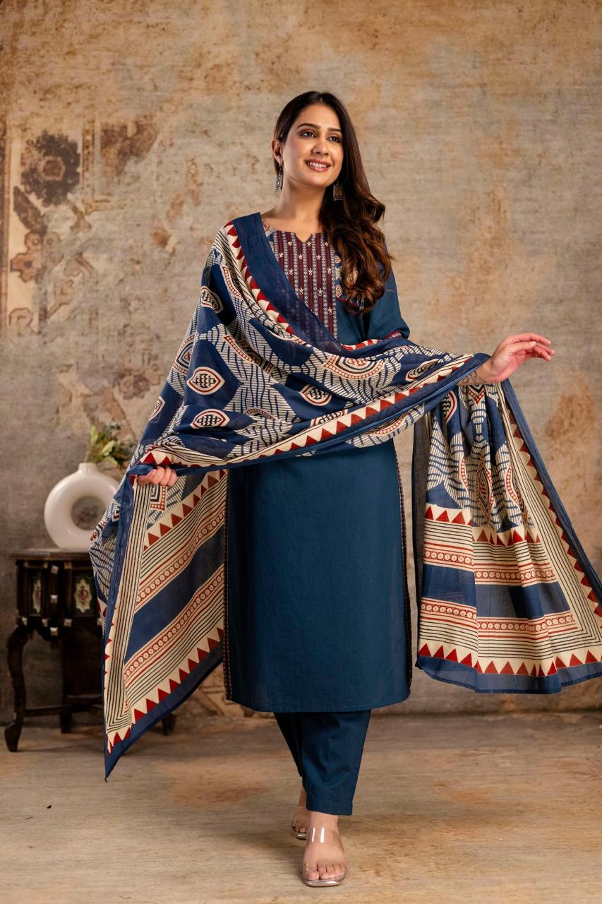 Blue pure cotton three piece set (P2075)