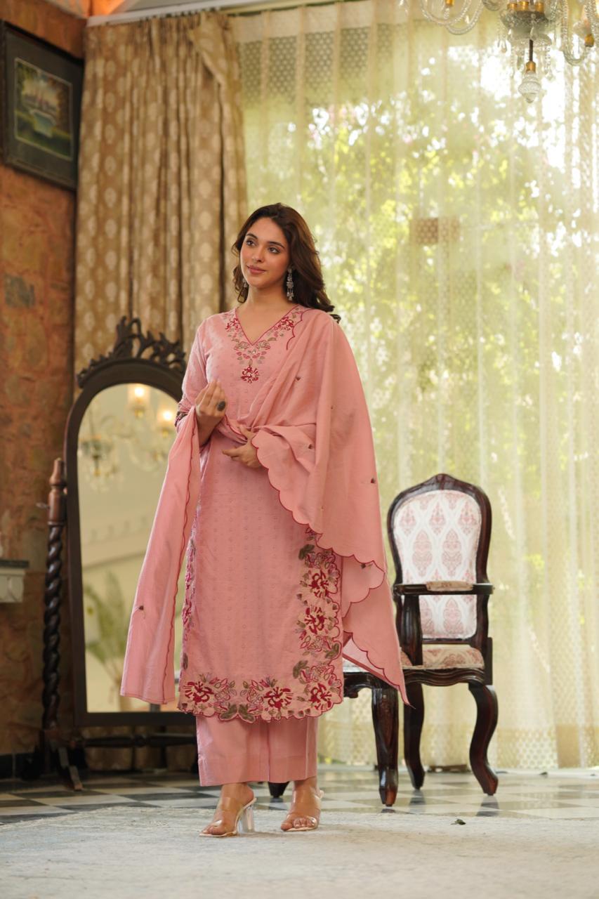 Cotton shifali with embroidery three piece set (B829)