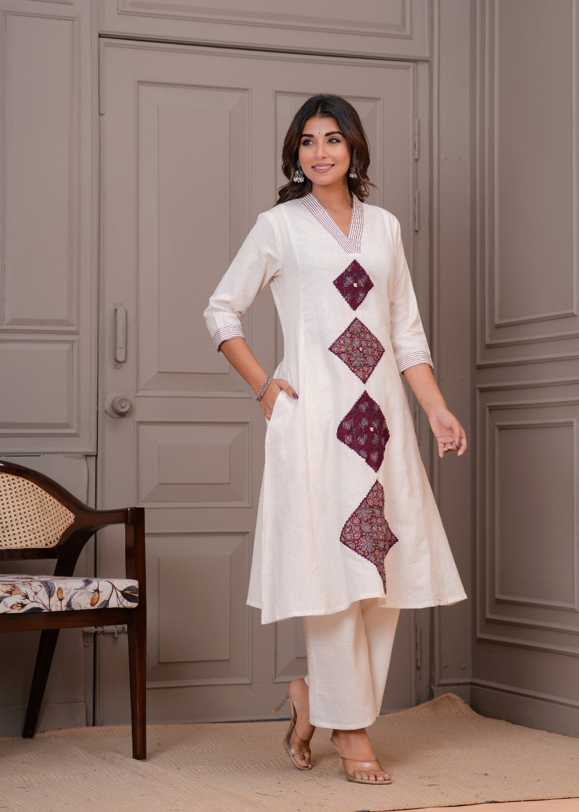 Off white with applique work two piece cordset (P2082)