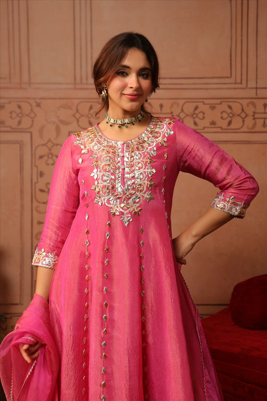 Pure tissue with gota work shoulder anarkali three piece set (C759)