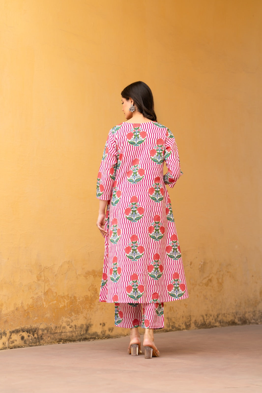 Pink tropical print pure cotton two piece set (P2101)