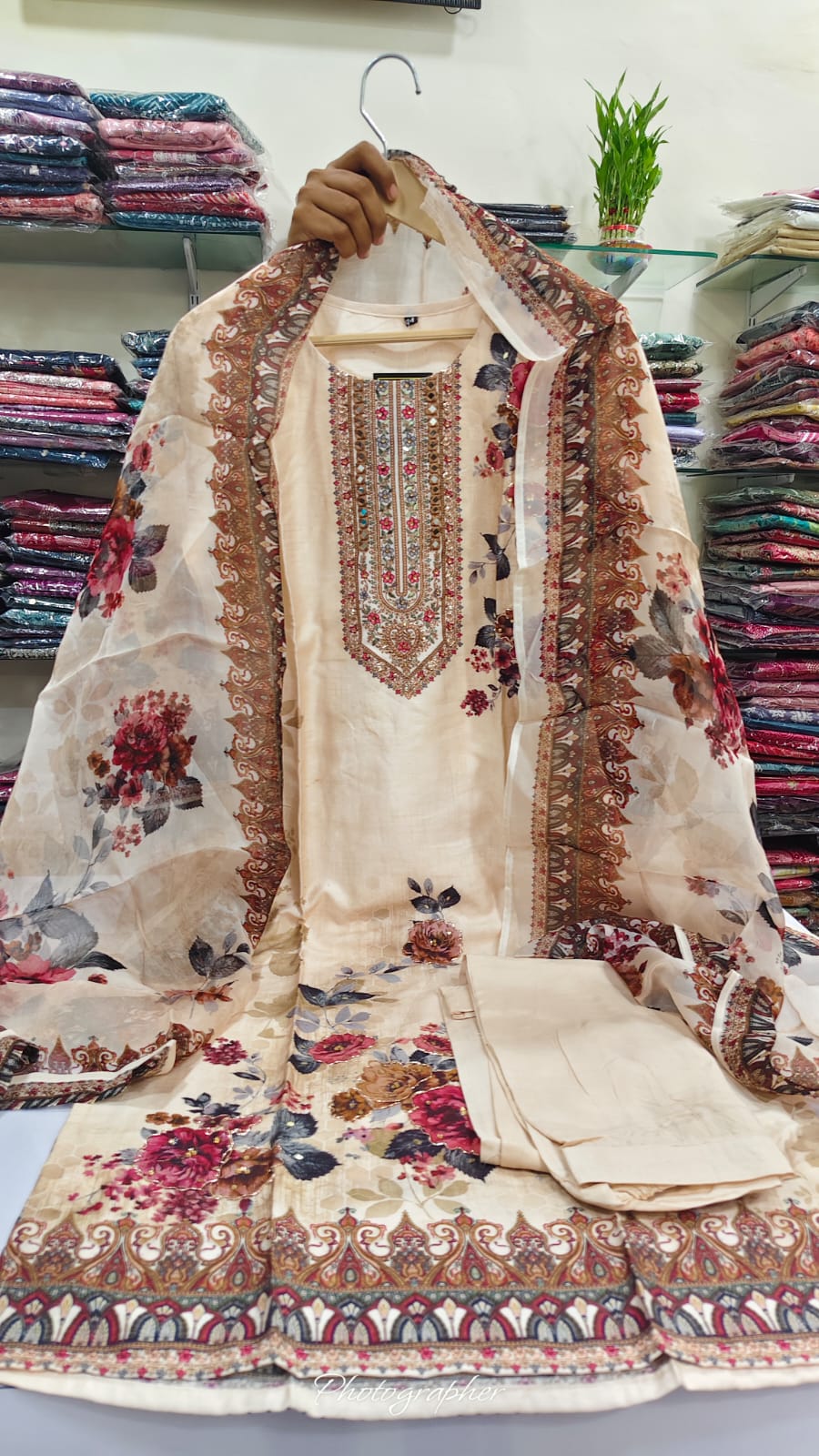 Ivory colour pure silk three piece set (A761)