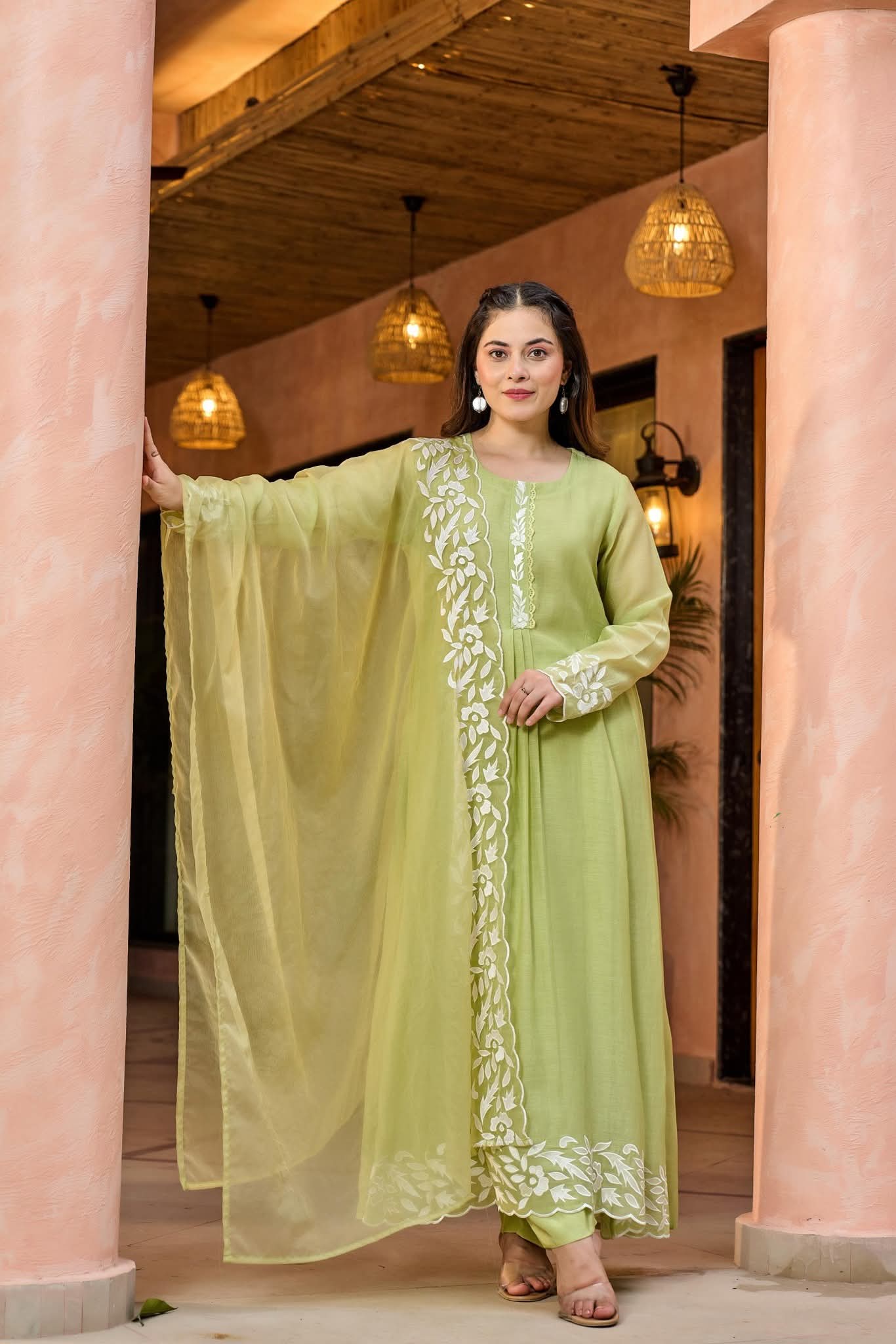 Light green mul chanderi three piece set (A439)