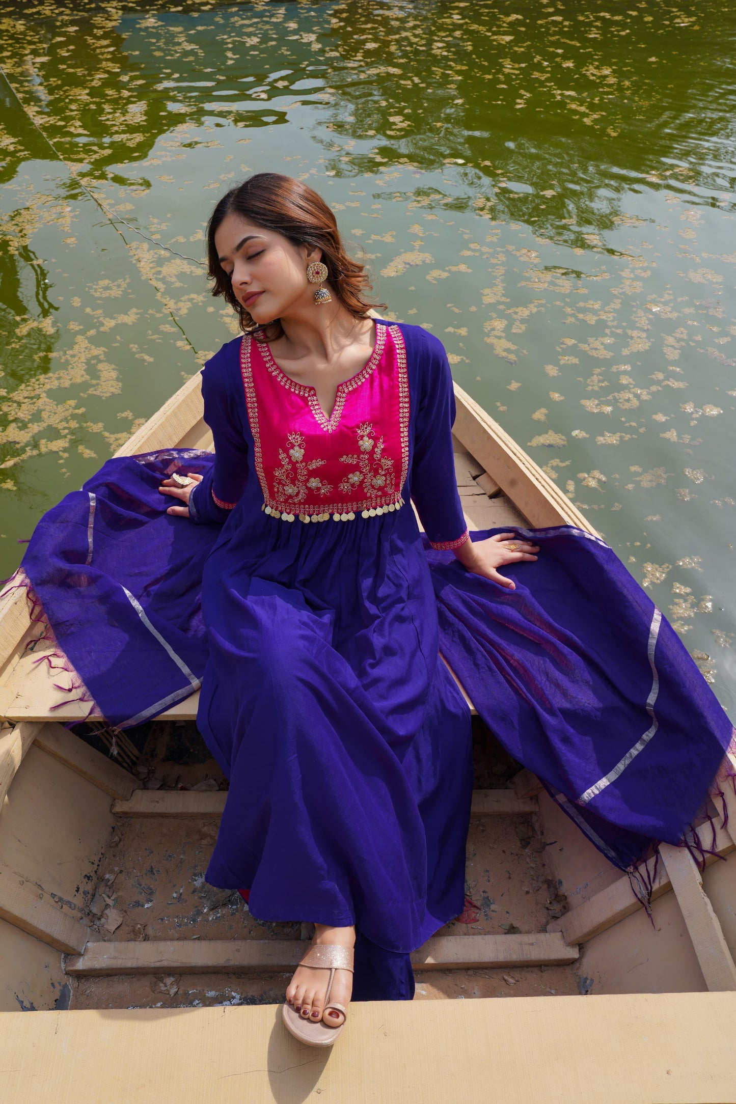 Purple mul chanderi three piece set (P2041)
