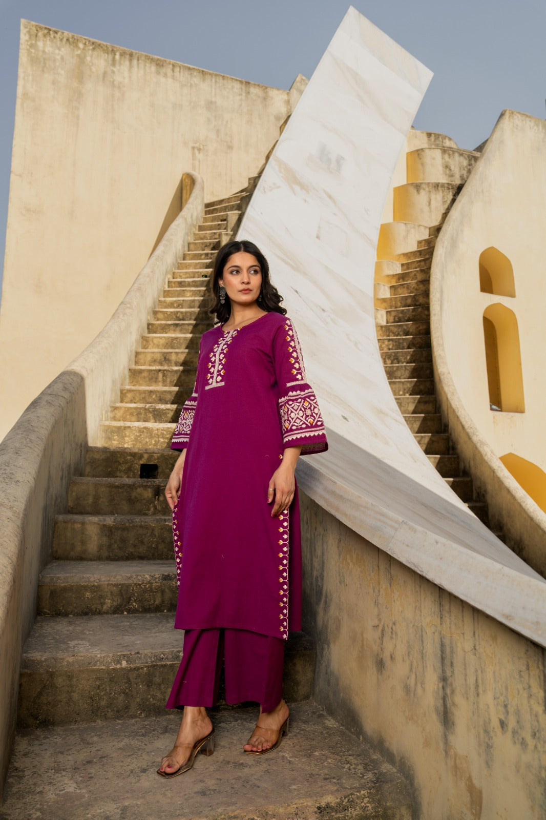 Purple handloom cotton with full thread work two piece cordset (P2122)