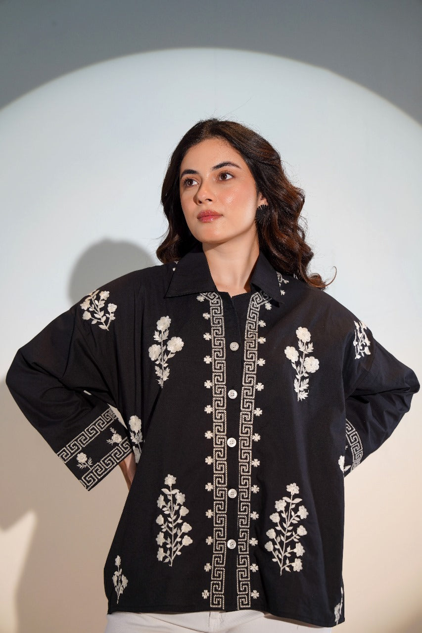 Black pure cotton fully thread work only shirt (P2044)