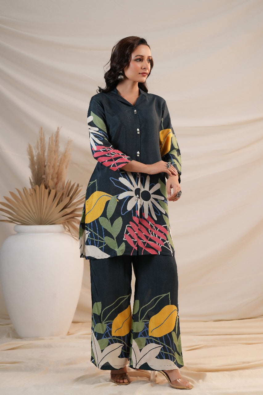 Blue russian silk two piece cordset (P1993)